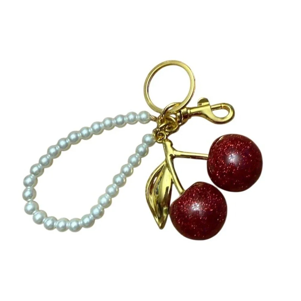 Dritz Red Glitter Cherry Beaded Keychain Purse Charm Lobster Clasp - Picture 3 of 5
